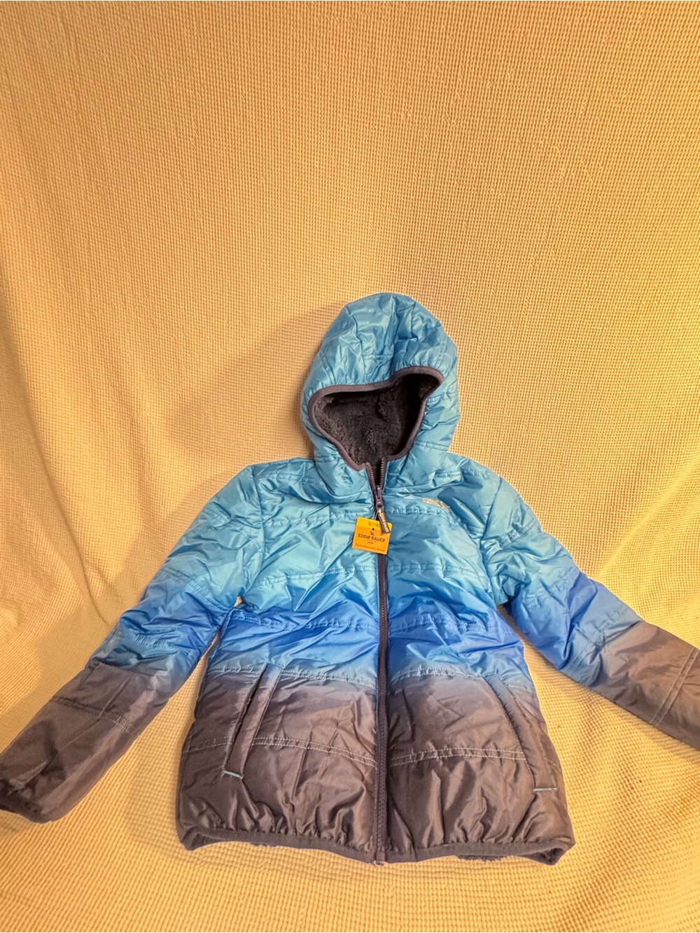 Eddie Bauer Boys Blue to Gray Ombre Hooded Puffer Jacket